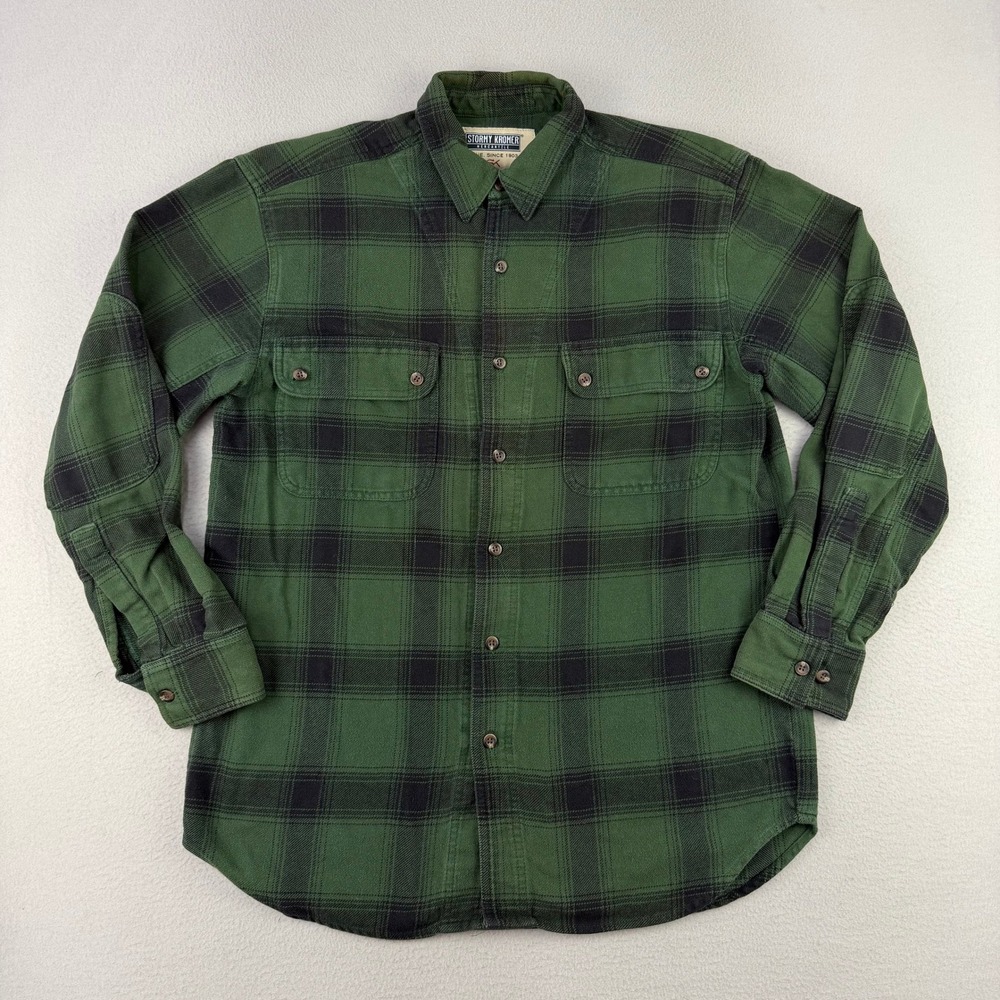 Stormy Kromer Mercantile Flannel Shirt Mens Medium Green Plaid Cotton USA Work